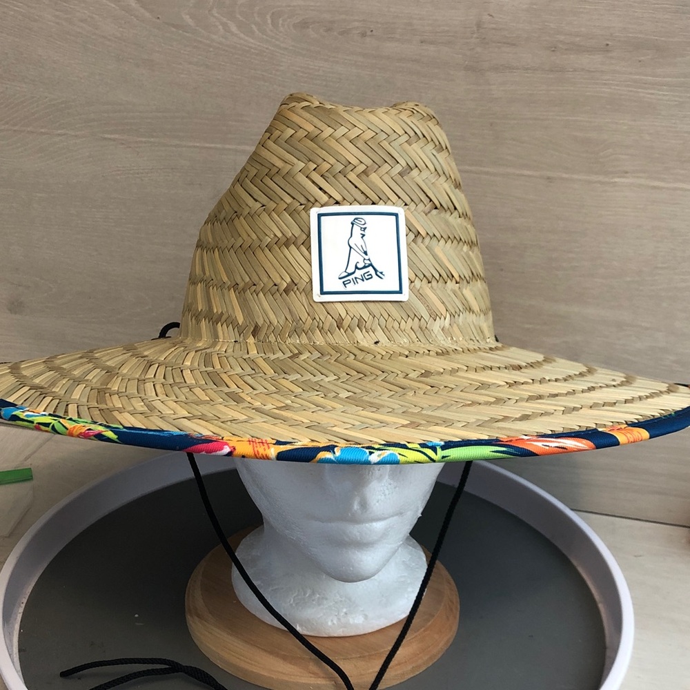 PING Greenskeeper straw hat faux-leather logo patch & Tropical underbrim NEW NWT
